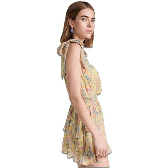 NWT Ramy Brook Frankie Chiffon Mini Dress, Tie Straps, Smocked Waist‎ Yellow M - Picture 14 of 16